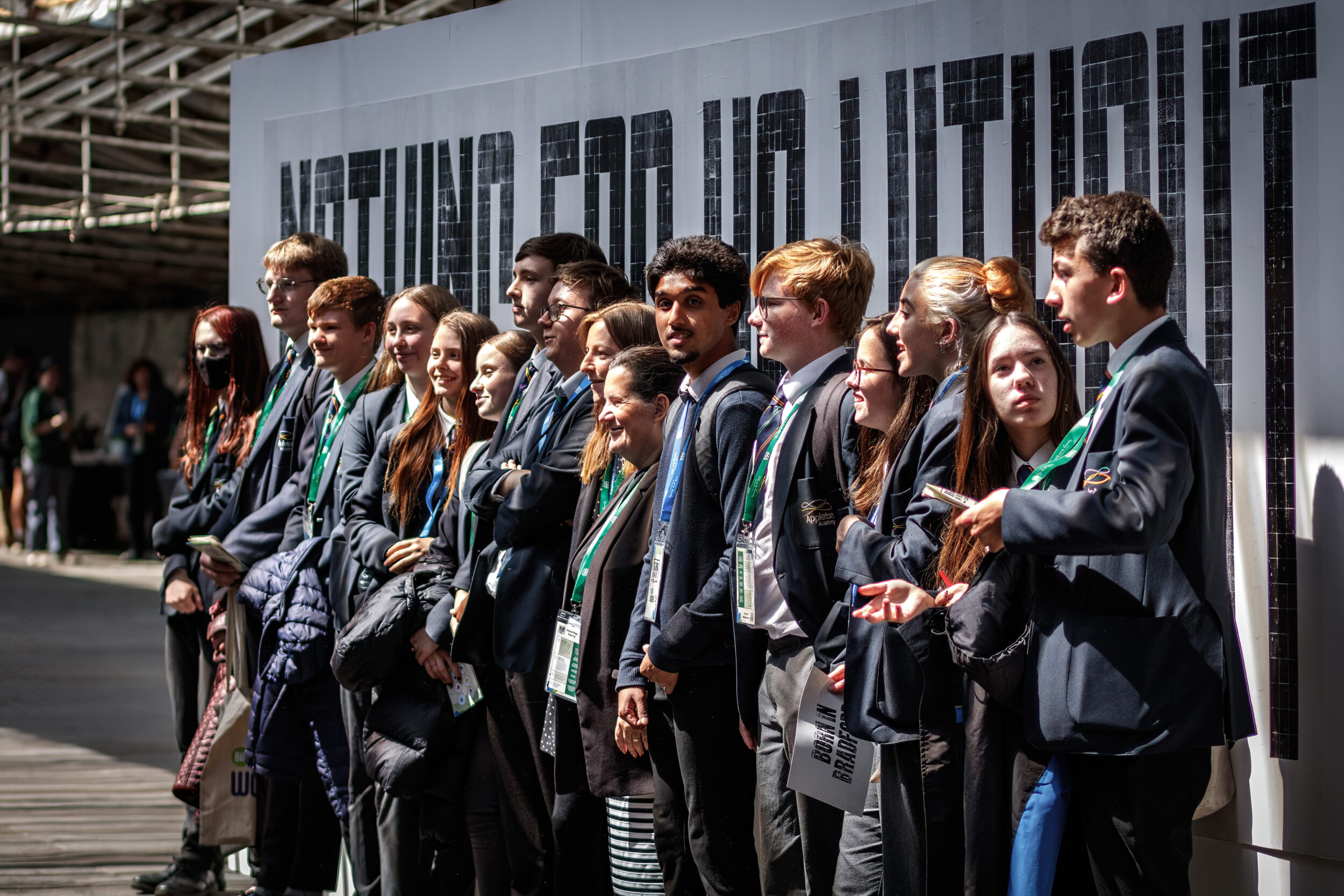 High school children stood in a line