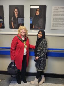 Lord Mayor, Councillor Beverley Mullaney, and Teenage Stories participant, Zahra, 12